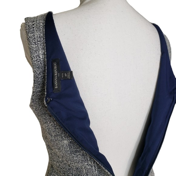 Banana Republic Sleeveless V-Neck Lined Tweed Sheath Petite Womens Dress Size 4P - Picture 7 of 9